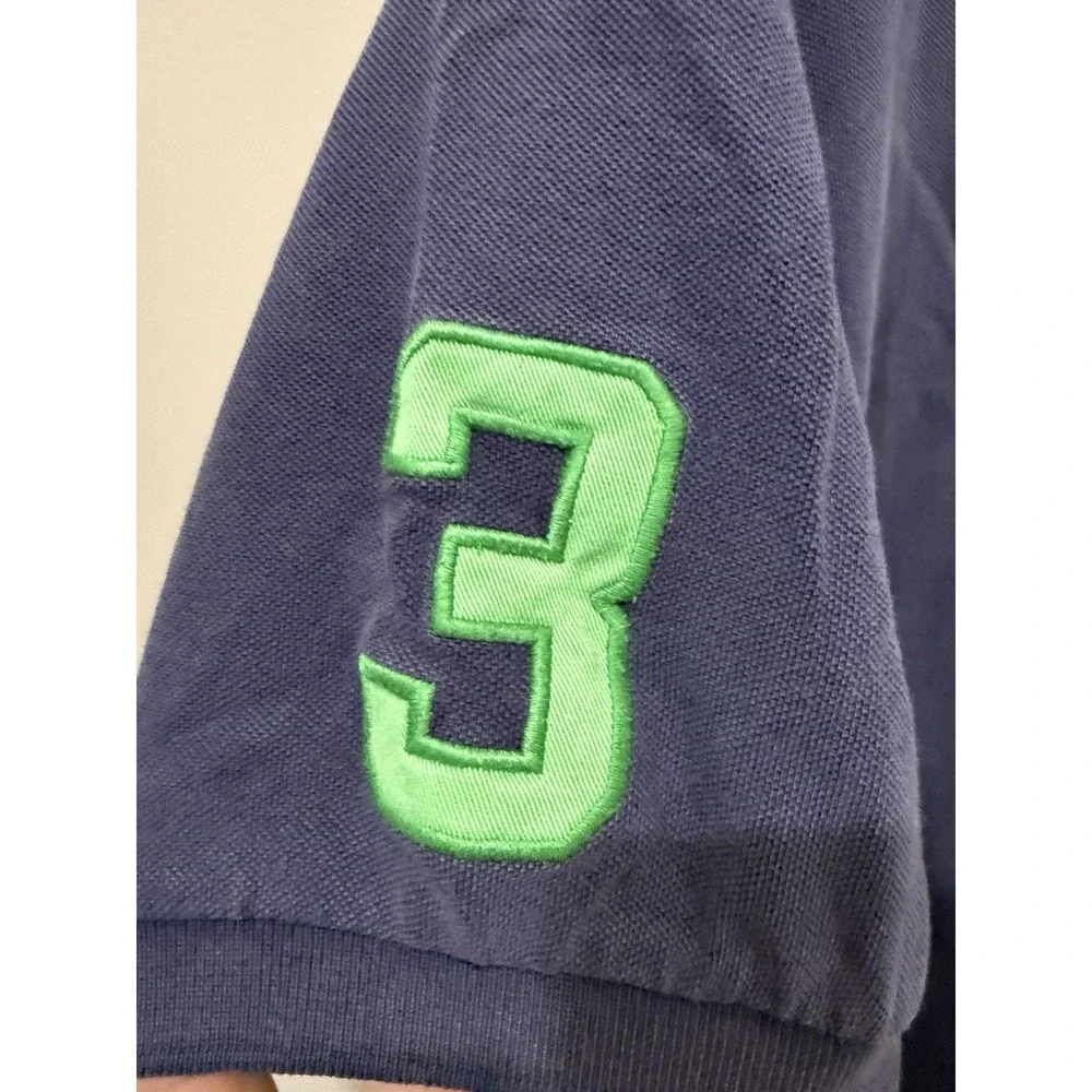 Ralph Lauren Polo Shirt Mens Large Blue Green Big Pony Rugby # 3 Embroidered
